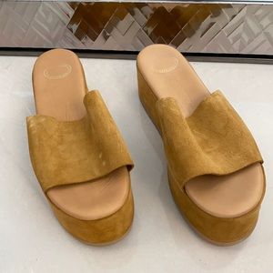 Camel suede wedges